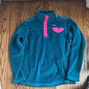Patagonia Kids Teal Pullover with Pink Details